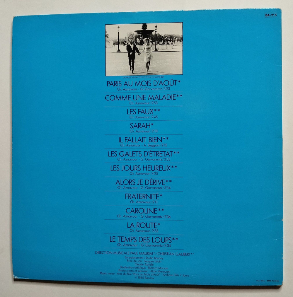 Винтажная виниловая пластинка LP Charles Aznavour Paris Au Mois Daout (France 1980)