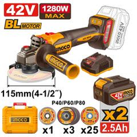 Аккумуляторная УШМ BL 42В, 115мм 2хАКБ и ЗУ кейс INGCO CAGLI4128112 INDUSTRIAL