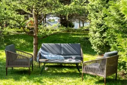 "Канны" лаунж-зона 4-местная из роупа со столом "Верона" (серый гранит), каркас алюминиевый коричневый, роуп коричневый