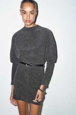 ZARA ПЛАТЬЕ ИЗ МЯГКОЙ ТКАНИ С РЕМНЕМ, АНТРАЦИТОВО-СЕРЫЙ