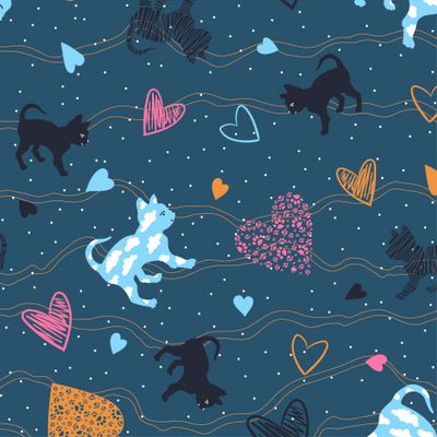 Милые котята и сердечки