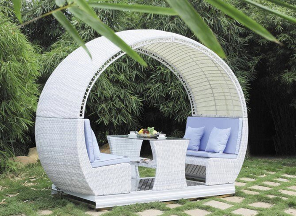 Маятниковые качели со столом Derong из искусственного ротанга, белый|серый