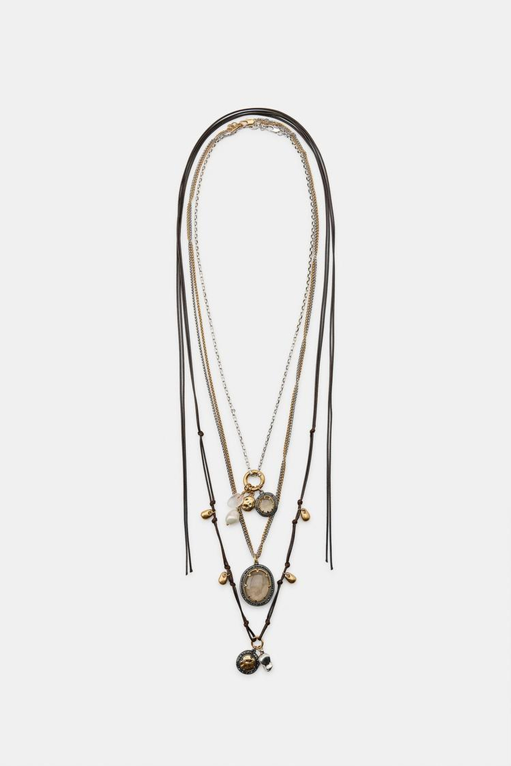 ZARA НАБОР ИЗ ТРЕХ ОЖЕРЕЛИЙ С КАМНЯМИ И ШАРМАМИ, ЗОЛОТОЙ/СЕРЕБРЯНЫЙ