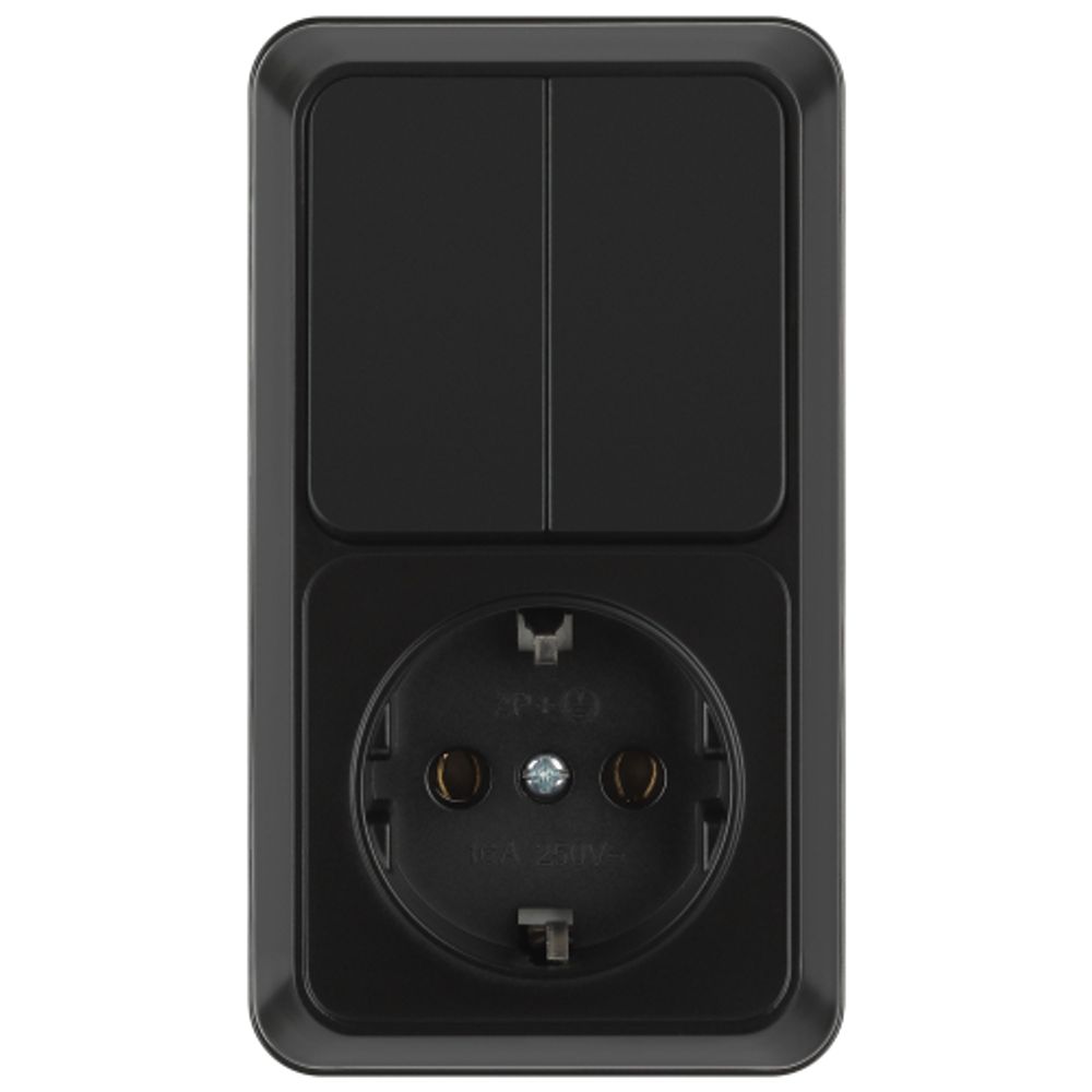 Блок розетка с выключателем Intro Quadro 2-706-05 двойной вертикальный 10-16-А-250В IP20 ОУ антрацит | Intro Quadro