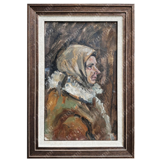 Бородин А. И. Портрет времен войны. Этюд. Картон, масло. 1941