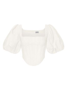 Топ корсетного типа из денима с пышными рукавами