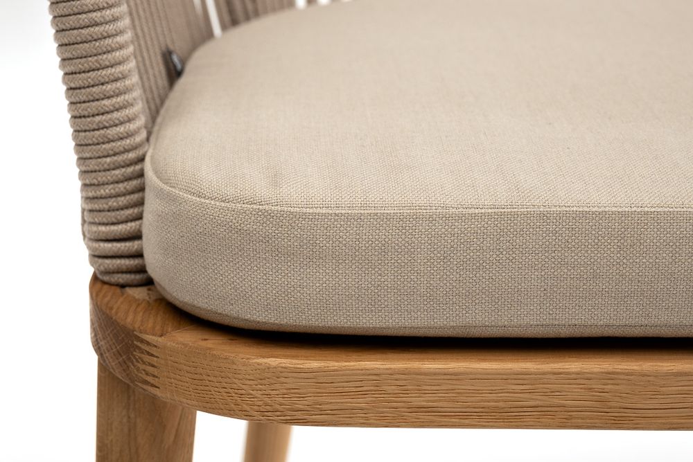 "Лион" стул плетеный из роупа, основание дуб, роуп бежевый круглый, ткань бежевая 052