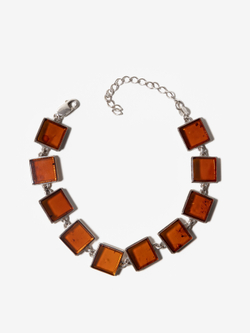 Серебряный браслет с натуральным коньячным янтарем. Серебро 925, Калининградский янтарь