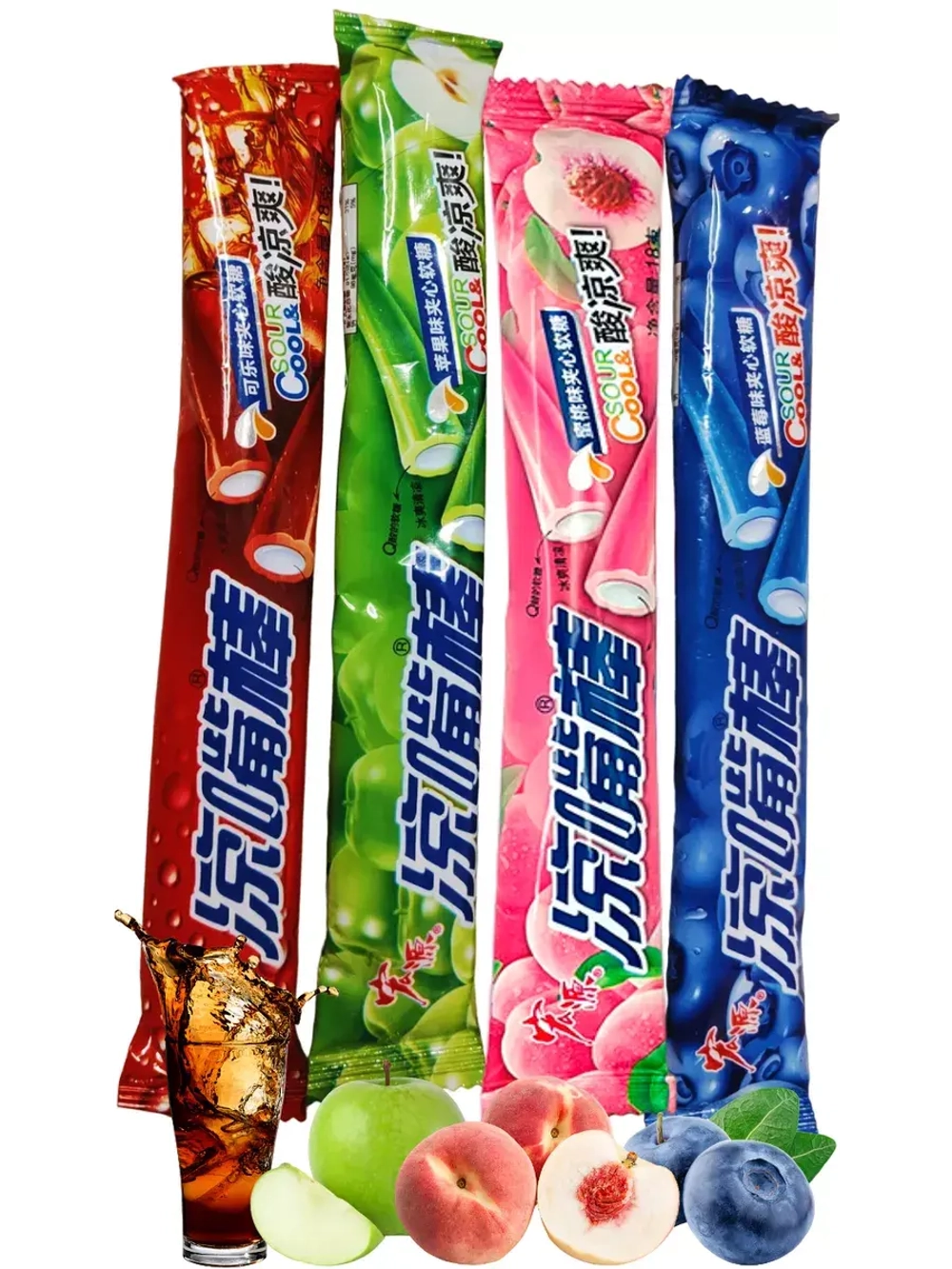 Тянучки со вкусом яблока, персика, черники, колы 20 шт