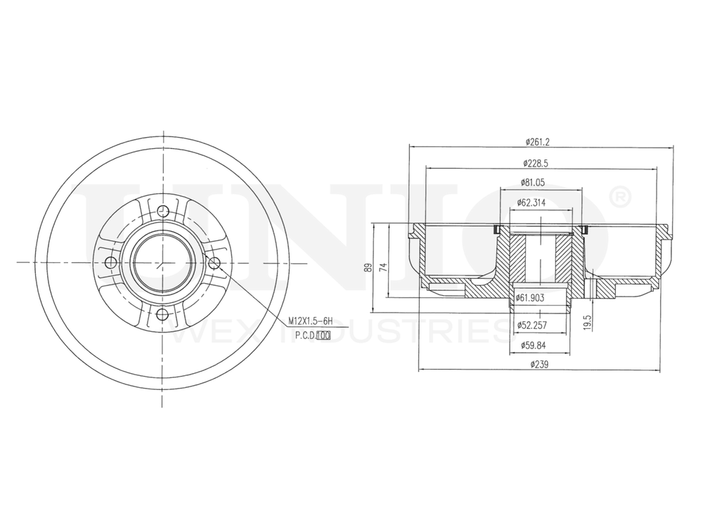 Барабан тормозной задний UNIO BRD-10014