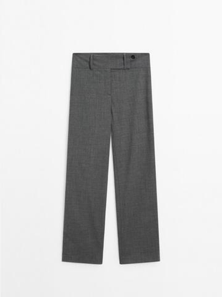 Massimo Dutti Брюки прямого кроя с широким поясом, серый