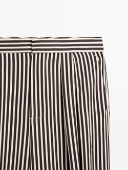 Massimo Dutti Полосатые драпированные брюки с вытачками, черный/белый