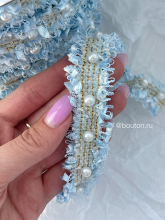 Тесьма голубая с жемчугом твид