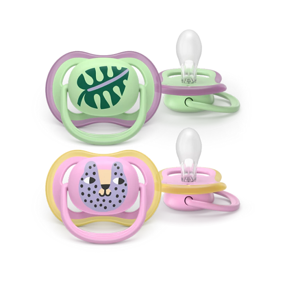 Əmzik\  Ultra air soother, 6-18m, pink/green deco girl, 2-pack