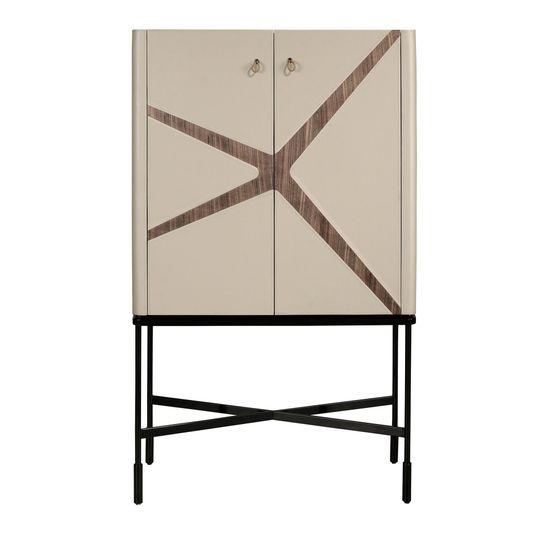 Высокий буфет 3280 из кожи, ореха и черной стали