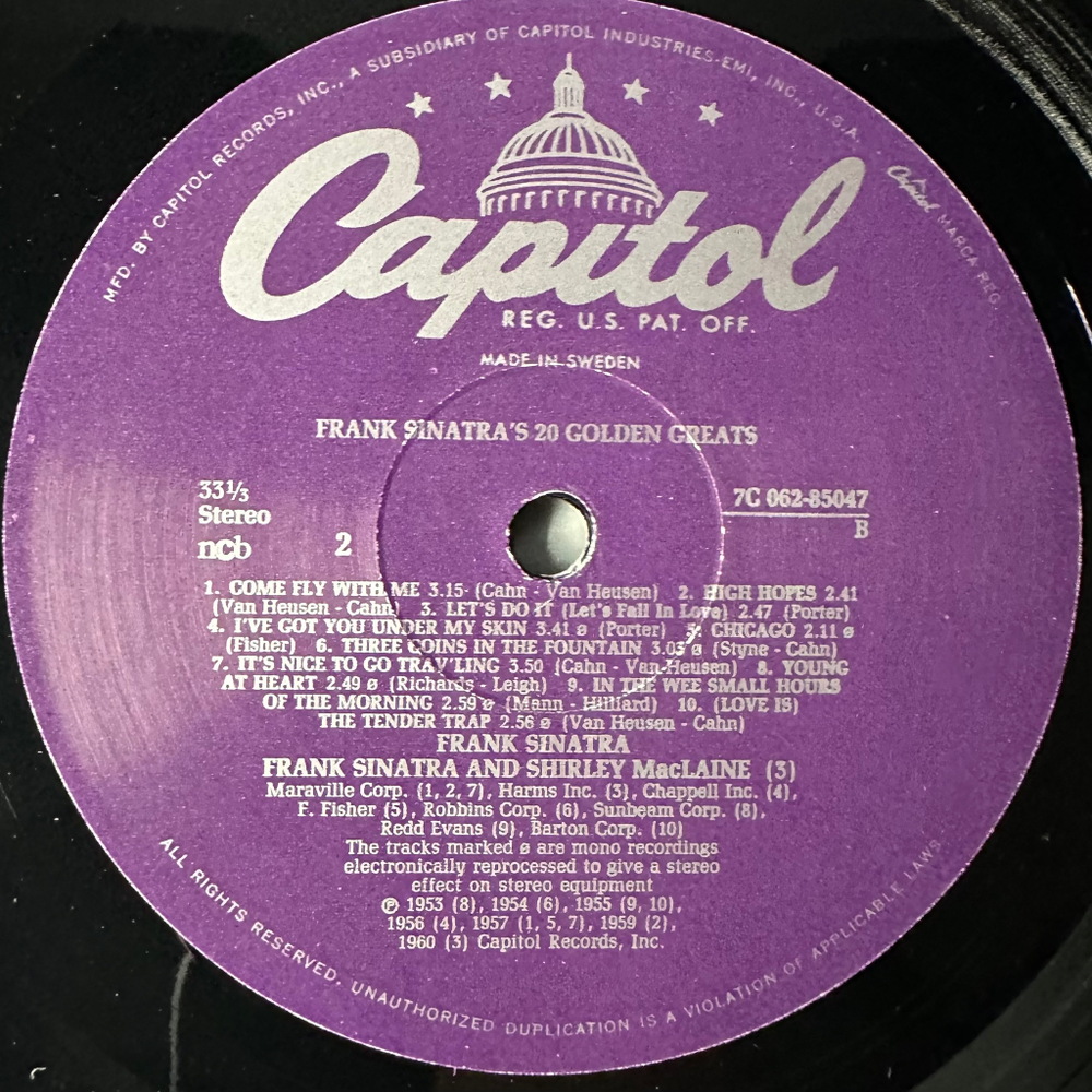 Frank Sinatra ‎– Twenty Golden Greats (Швеция)