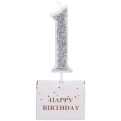 Свеча для торта Цифра Иллюзия «1» 9.5 см, серебро