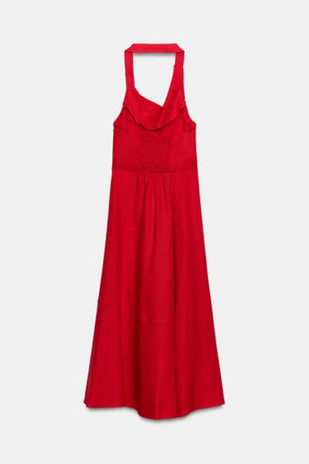 ZARA ПЛАТЬЕ МИДИ ИЗ ЛЬНА С ГОРЛОВИНОЙ ХАЛТЕР, КРАСНЫЙ