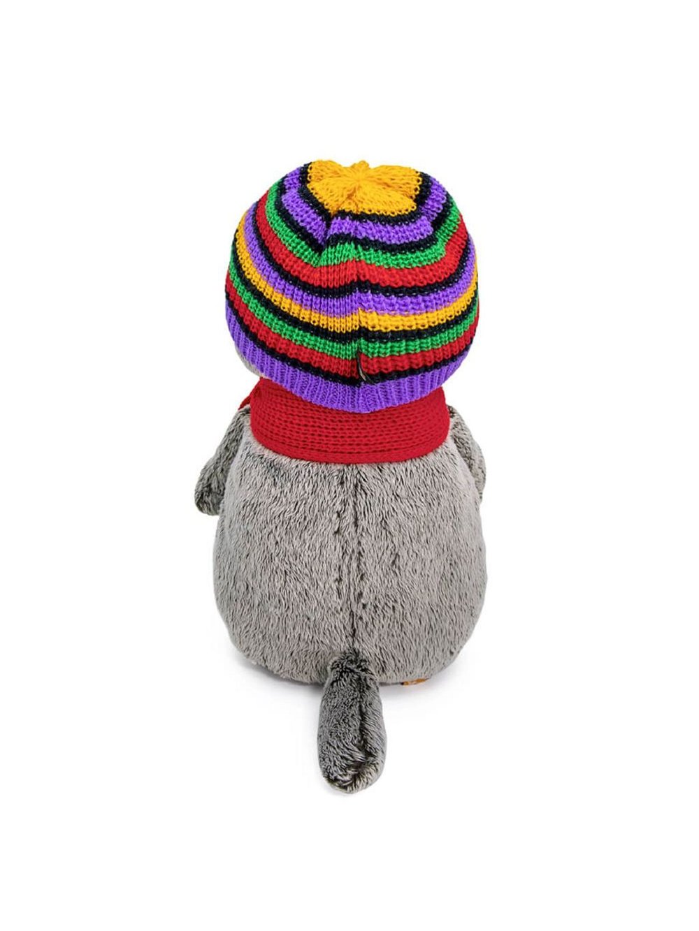 Мягкая игрушка Басик в полосатой шапке с шарфом 25 см