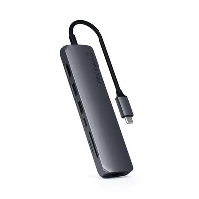 USB-Хаб Satechi Slim Multiport (USB-C) (ST-UCSMA3) Подключение: встроенный кабель USB-C. Порты: USB-C (PD 60 Вт), 2 USB-A 3.2 Gen 1, microSD, SD, HMDI (до 4K 60 Гц), Gigabit Ethernet