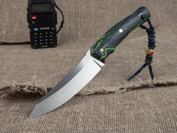 Нож для бушкрафта "Велес", сталь VG-10/Elmax, рукоять микарта (фиолетово-зелёная)