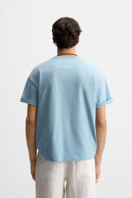 ZARA ФУТБОЛКА С РЕЛЬЕФНОЙ НАДПИСЬЮ, СИНИЙ