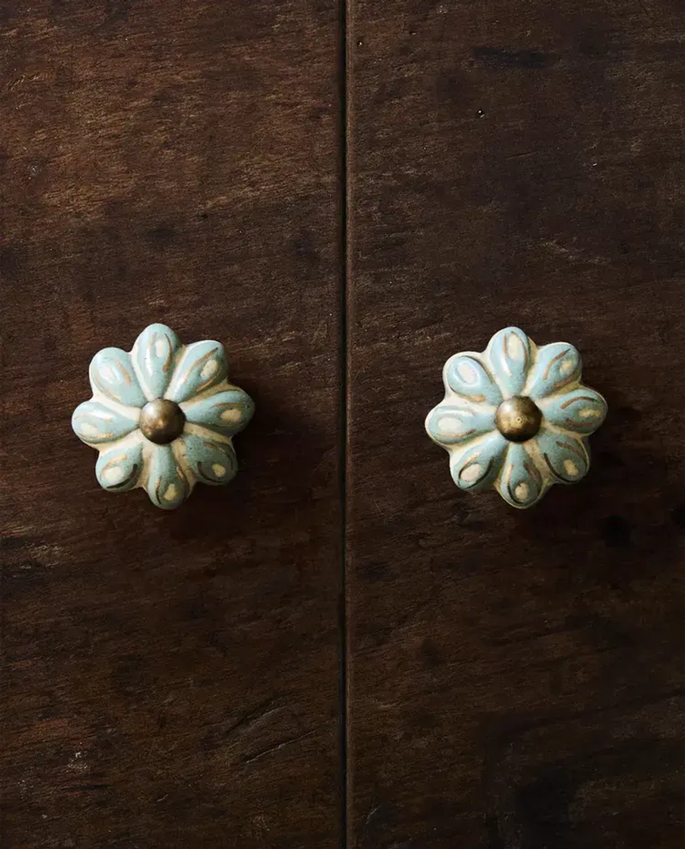 ZARA HOME НАБОР МЕБЕЛЬНЫХ РУЧЕК ИЗ КЕРАМИКИ «ЦВЕТОК» (2 ШТ.), ЗЕЛЕНЫЙ