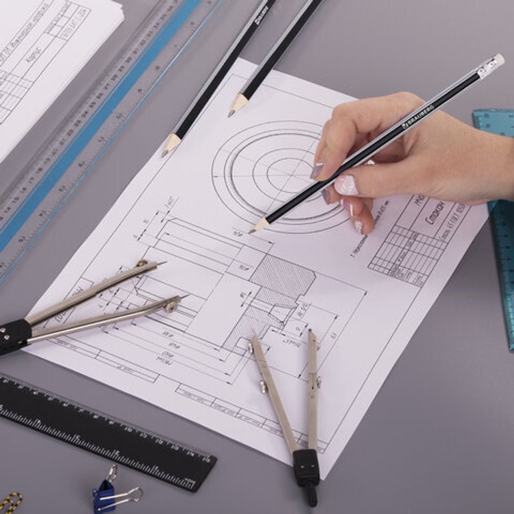 Карандаш чернографитный BRAUBERG, 1 шт., "Alderida", НВ, трехгранный, с резинкой, корпус черный, заточенный, 180610