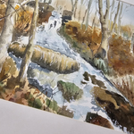 Картина авторская акварельная в паспарту 30х40 см на стену для интерьера "Водопад на Белке"