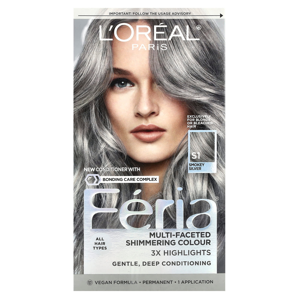 L'Oréal, Feria, многогранный мерцающий оттенок, S1, дымчатое серебро, для 1 применения