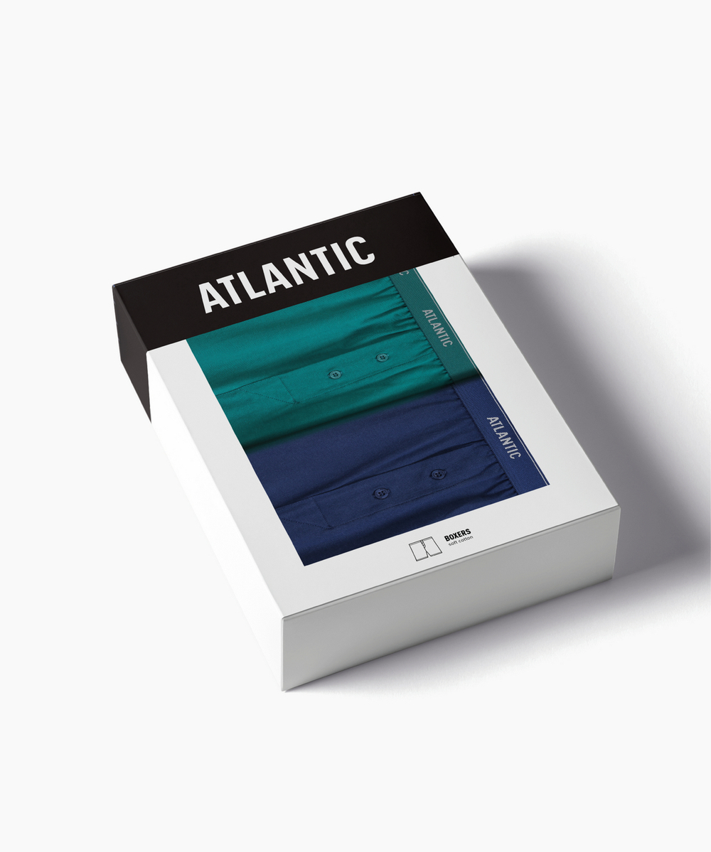 Мужские трусы боксеры Atlantic, набор из 2 шт., хлопок, бирюзово-зеленые + темно-голубые, 2RMX-001