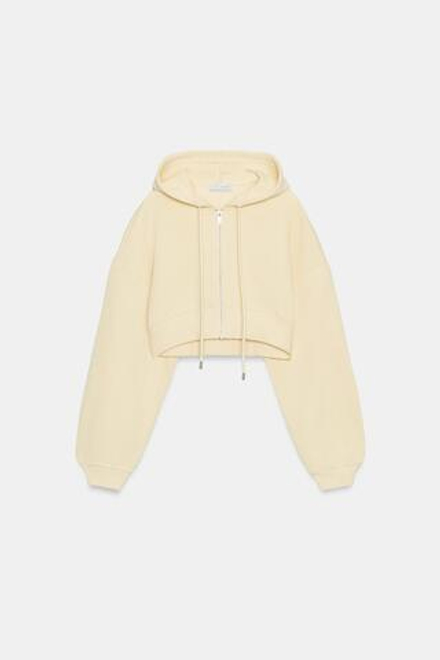 ZARA УКОРОЧЕННАЯ ТОЛСТОВКА С КАПЮШОНОМ, ПАСТЕЛЬНО-ЖЕЛТЫЙ