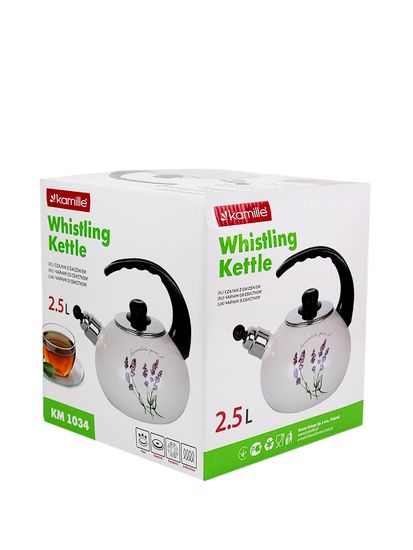Чайник 2,5 л. эмалированный со свистком Kamille KM 1034 с черной бакелитовой ручкой