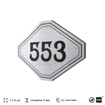 Номерок на дверь квартиры 553, для кабинета, офиса, шильдик 9 х 7 см, серебристый, Айдентика Технолоджи