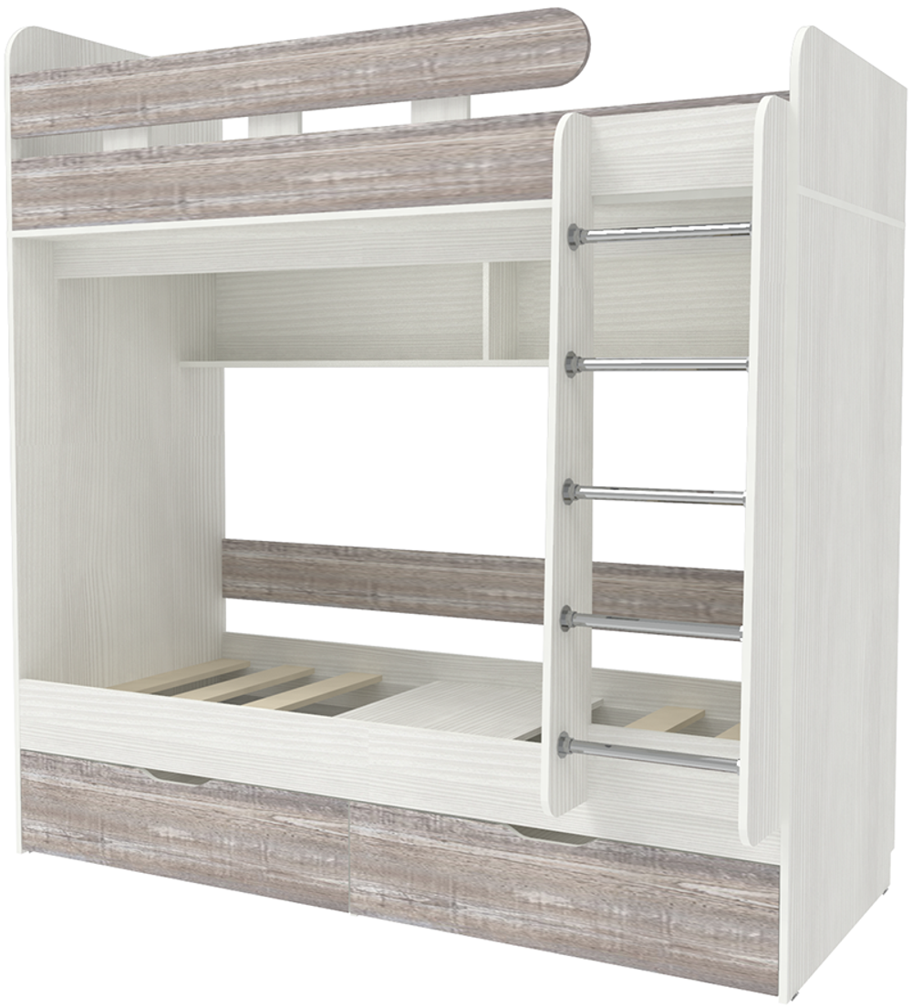 Двухъярусная кровать КарИВи Юниор 5 80х190 Белое Дерево Бетон