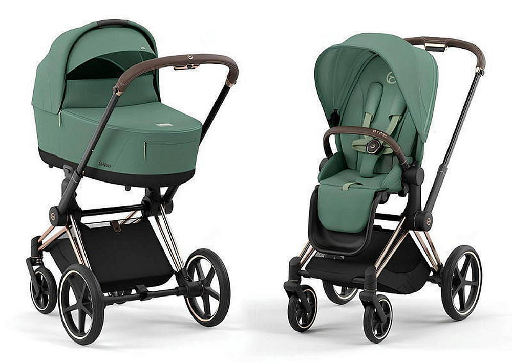 Коляска Cybex Priam IV Rosegold complete и автокресло Cloud G i-Size Moon Black Plus 3 в 1 Leaf Green