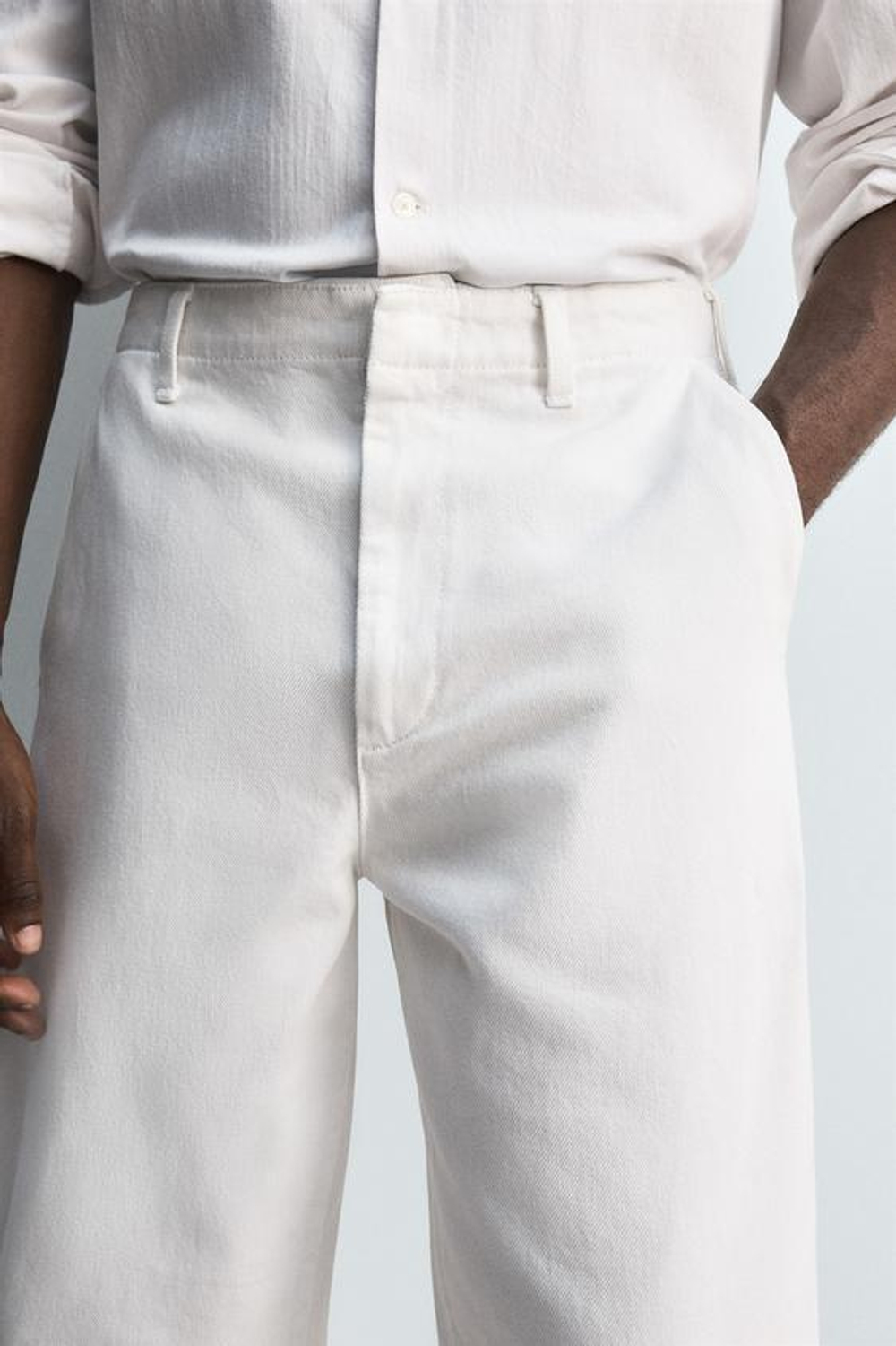 ZARA БРЮКИ ЧИНОС ИЗ ДЕНИМА - LIMITED EDITION, ЖЕЛТОВАТО-БЕЛЫЙ