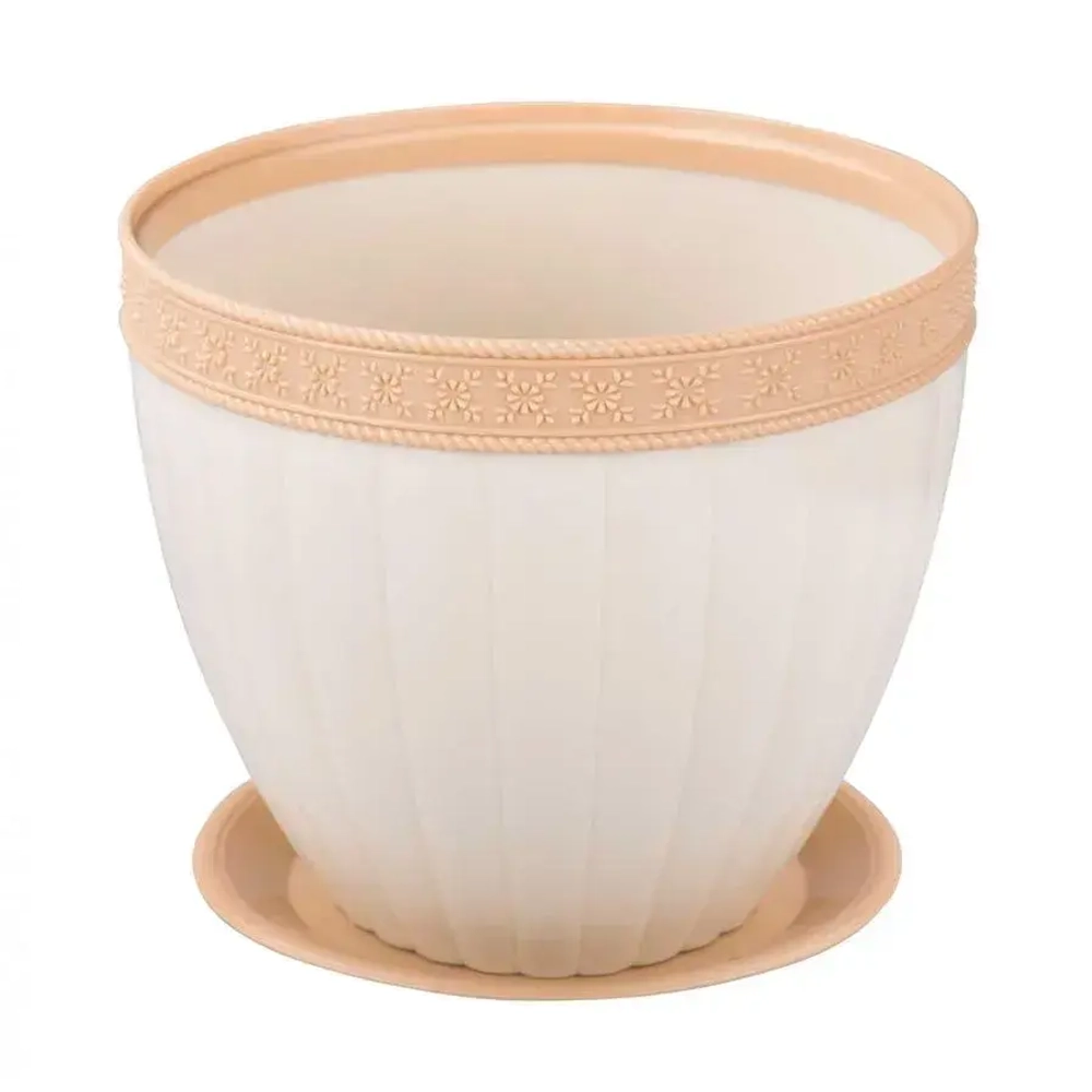 Горшок цветочный. Эллада 1,5л (слоновая кость) (с поддоном.) (комплект 20 шт)
