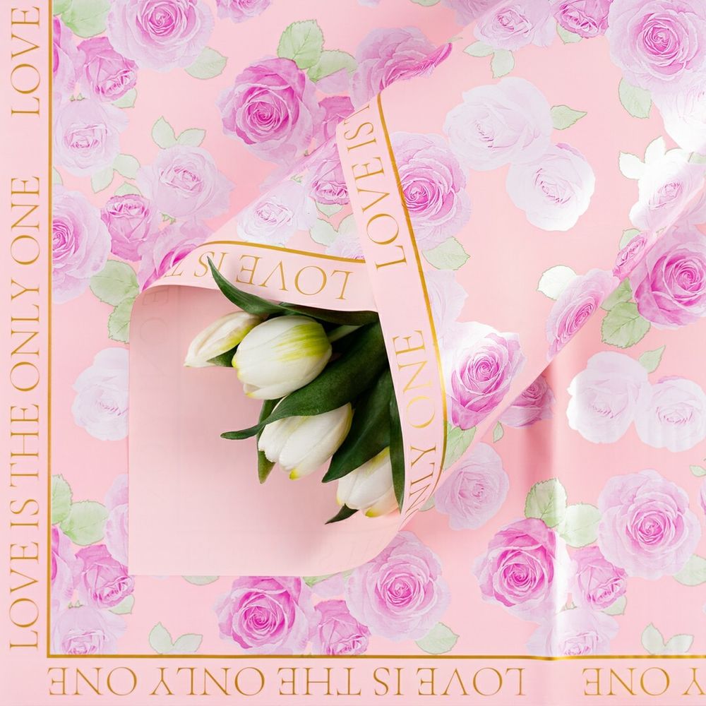 Пленка ЛИСТ "Нежность роз" 57*57см Розовая/20шт