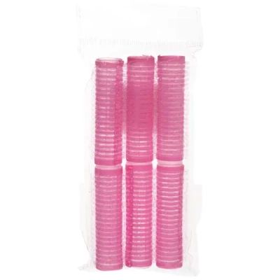 Бигуди липучки, 6шт., однотонные, цвет розовый, d-1.5см