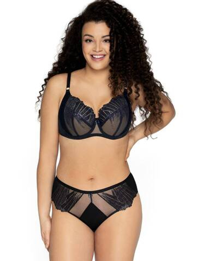 Бюстгальтер plus size на косточках с блестящими элементами (Размер: 100F) (Цвет: черный)