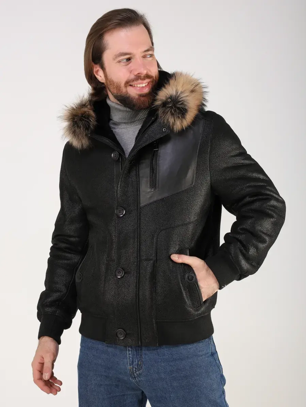 Дубленка натуральная куртка зимняя с капюшоном