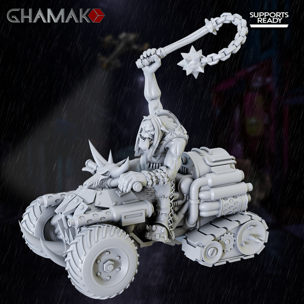 Orks Greenskins Deffkilla Wartrike Байк орков №3 миниатюра для dnd, днд, pathfinder, фентези, Настольная игра, НРИ, Варгейм, РПГ