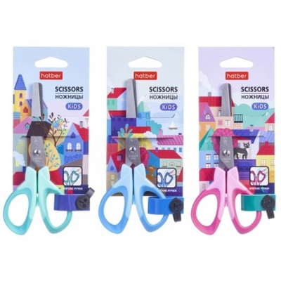 Ножницы Детские 14 см Hatber -Городок- ассорти, в инд. упак.с европодвесом