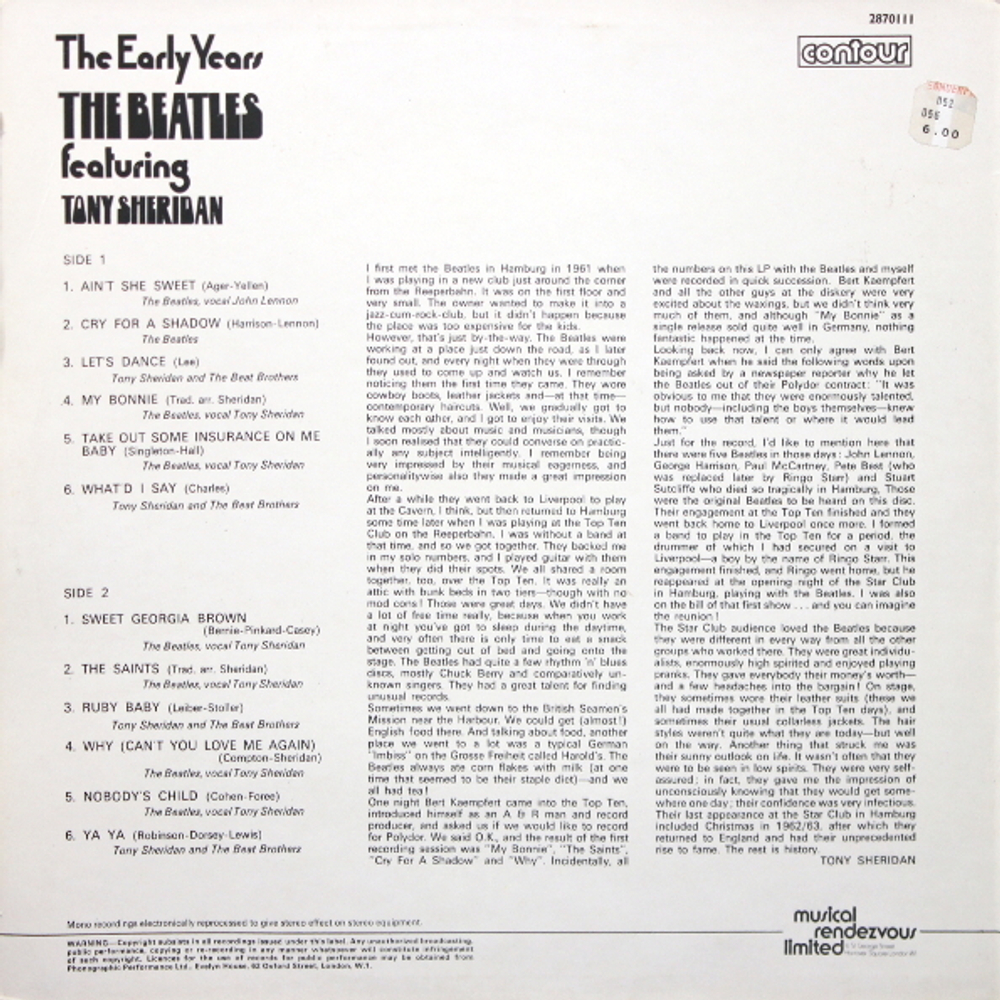 The Beatles Featuring Tony Sheridan / The Early Years (LP)