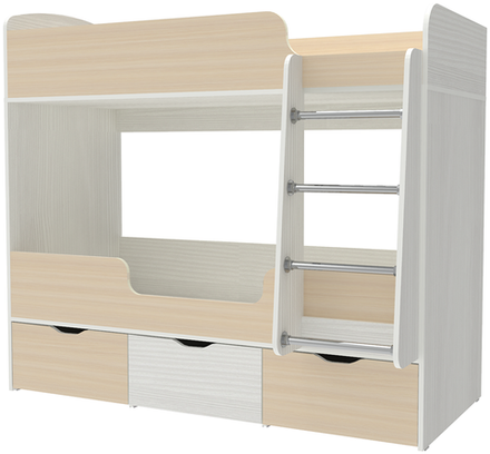 Кровать двухъярусная КарИВи Малыш Двойняшка Белое Дерево  Дуб Молочный