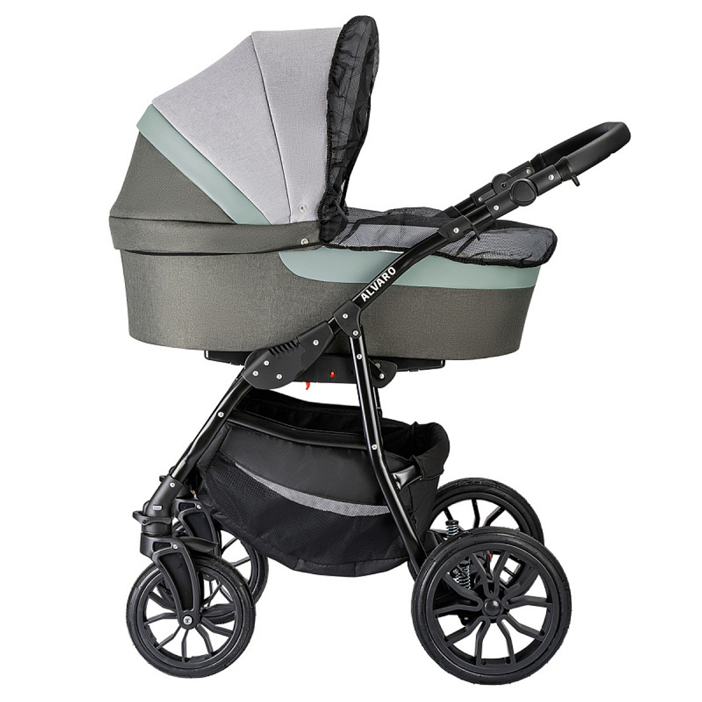 Детская коляска Alis Alvaro 2 в 1 Al 10 т.серый+св.серый+шалфей кожа