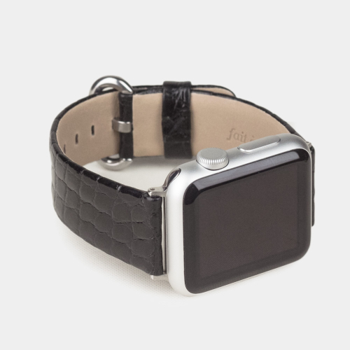 Ремешок для Apple Watch 44/45/46 mm из кожи аллигатора, цвета черный лак
