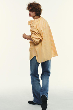 ZARA ПОПЛИНОВАЯ РУБАШКА ОВЕРСАЙЗ В ПОЛОСКУ, ГОРЧИЧНЫЙ