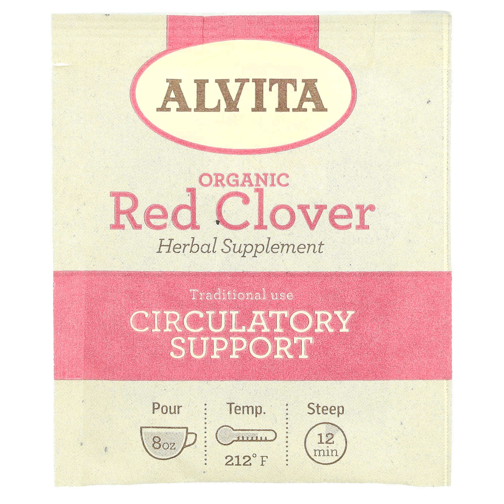 Alvita Teas, органический растительный чай, красный клевер, без кофеина, 16 индивидуально упакованных чайных пакетиков, 32 г (1,13 унции)